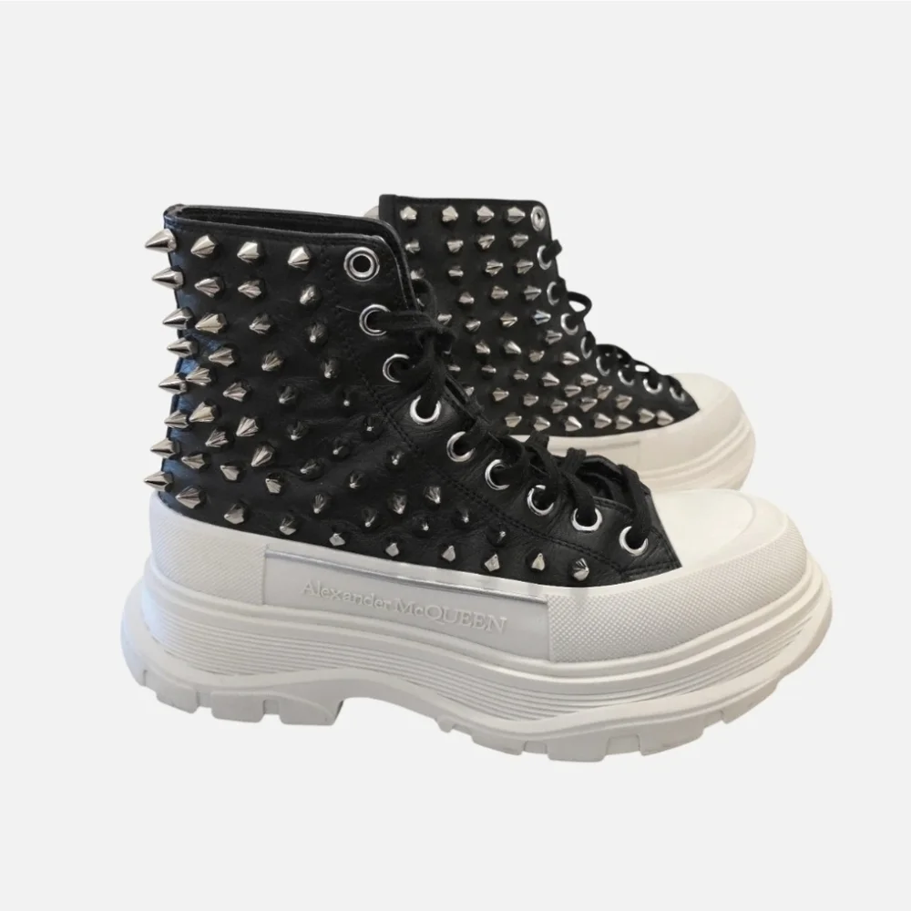 Alexander McQueen Tread Slick Spike Black Leather High-Top Sneaker Boot 39.5/9.5